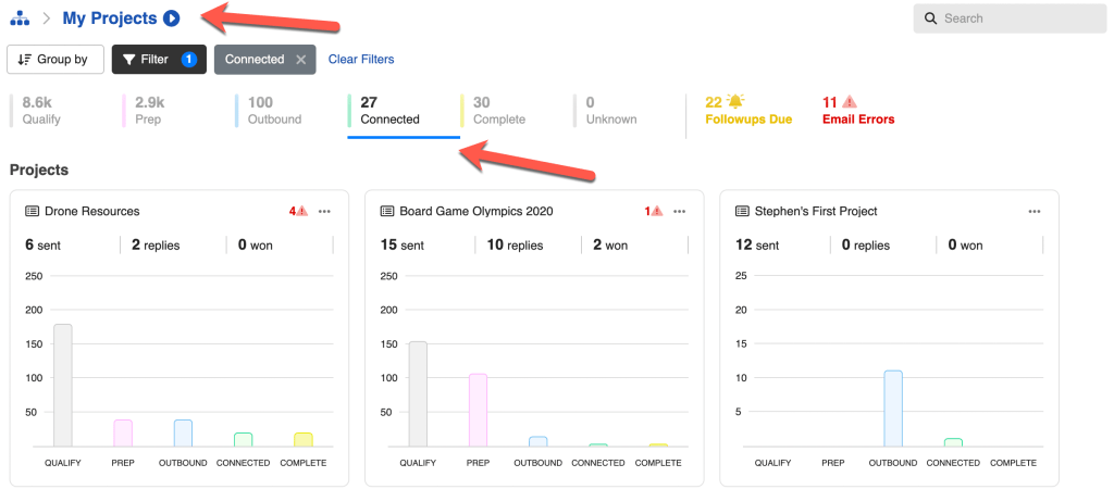 Manage replies across campaigns in projects dashboard