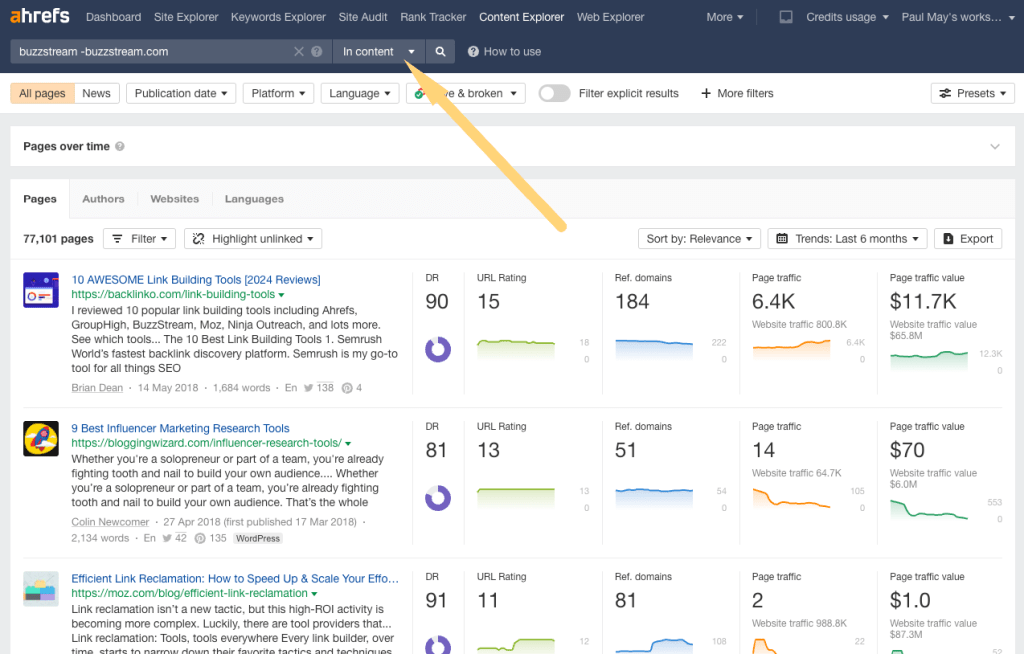 ahrefs - content explorer