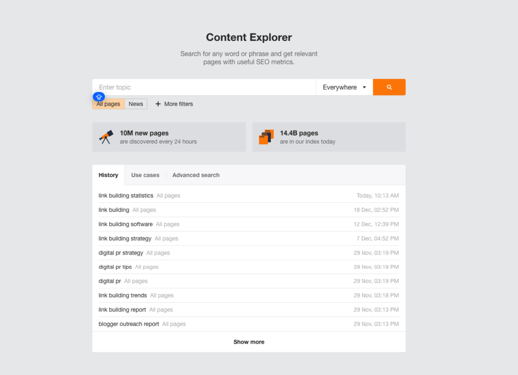 Ahrefs content explorer