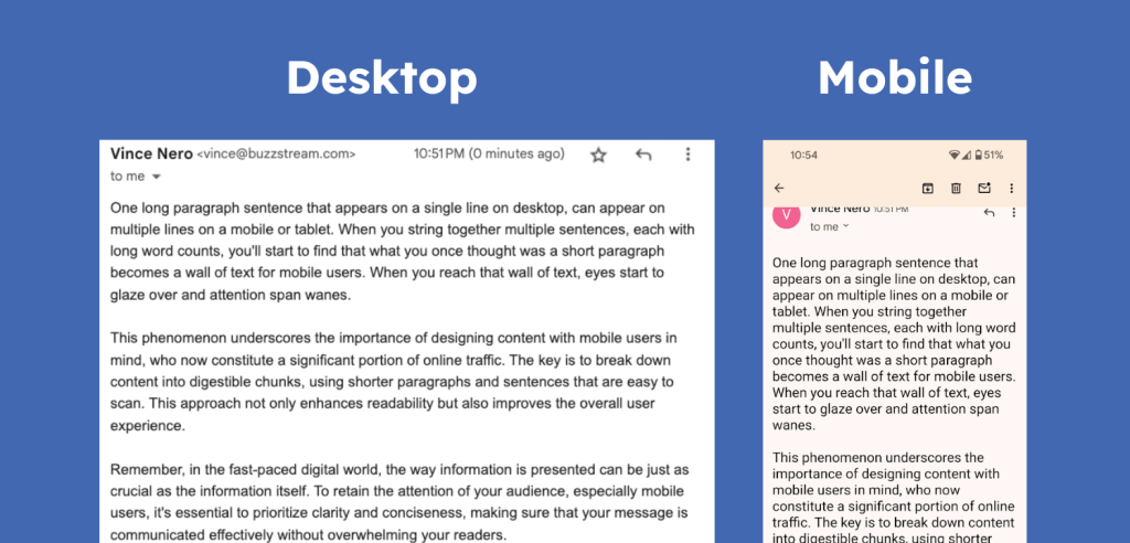 comparing an email on desktop v mobile