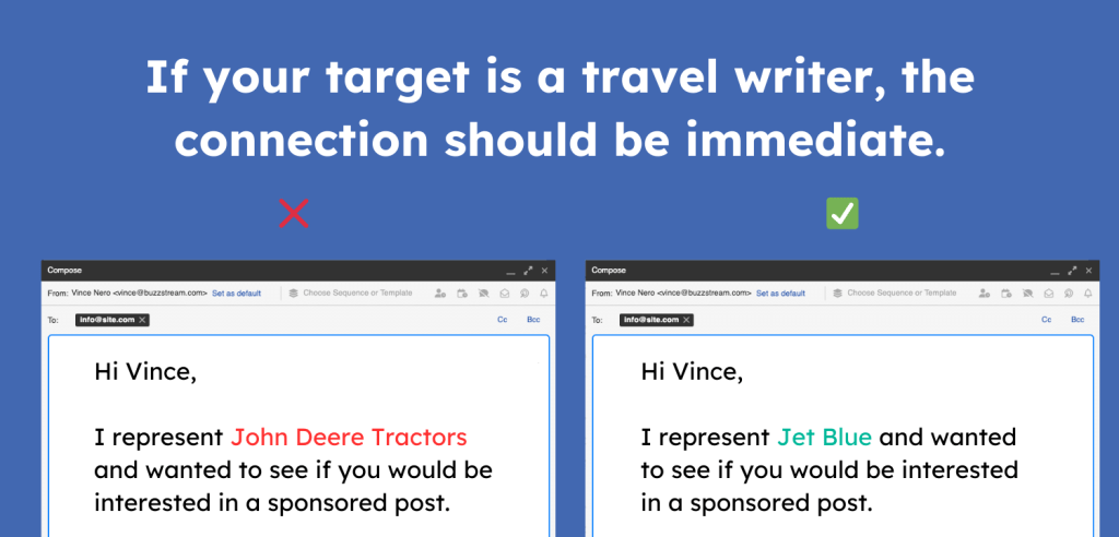 if your target is a travel writer, the connection should be immediate