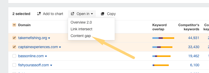 Content gap select