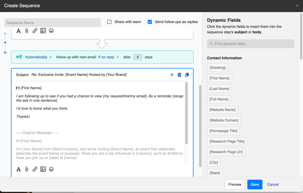 follow up email sequence in buzzstream