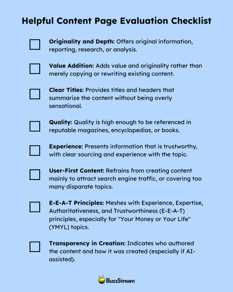 helpful content page evaluation checklist