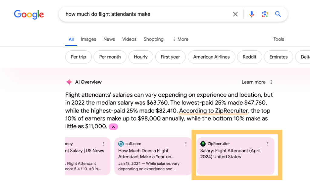 AI overview citing ZipRecruiter