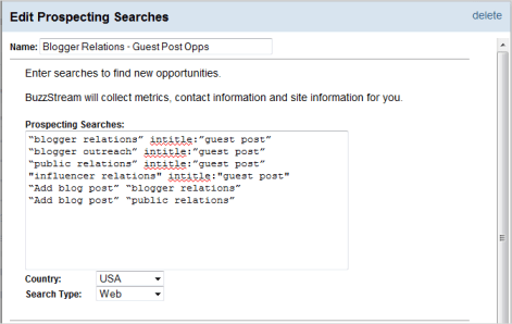 BuzzStream for Link Building - prospecting searches