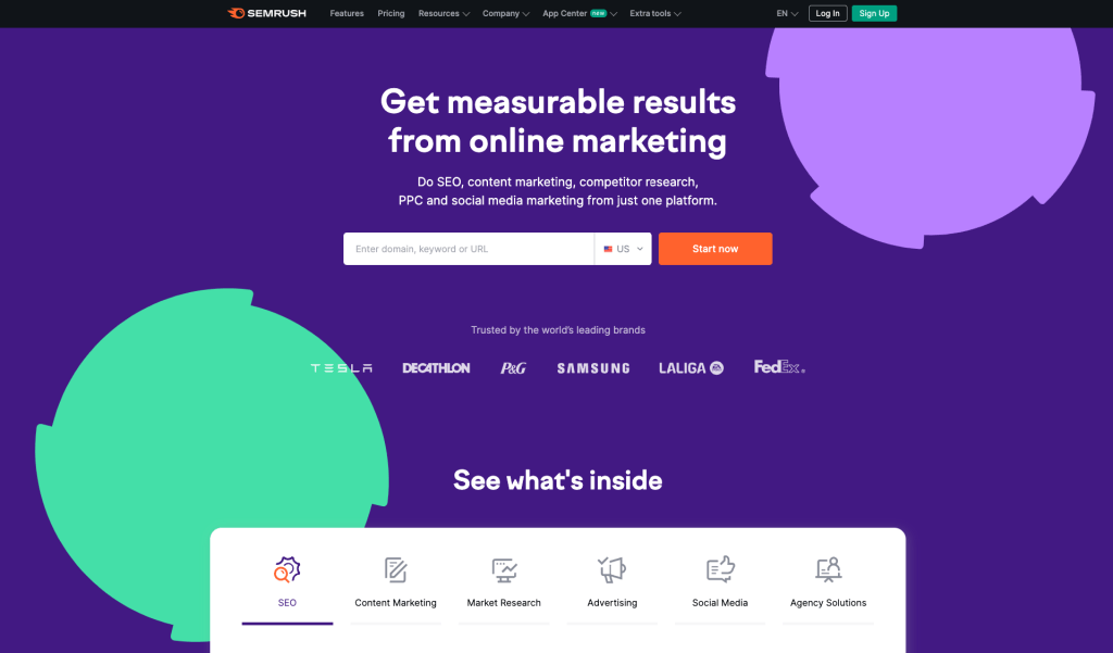 semrush homepage