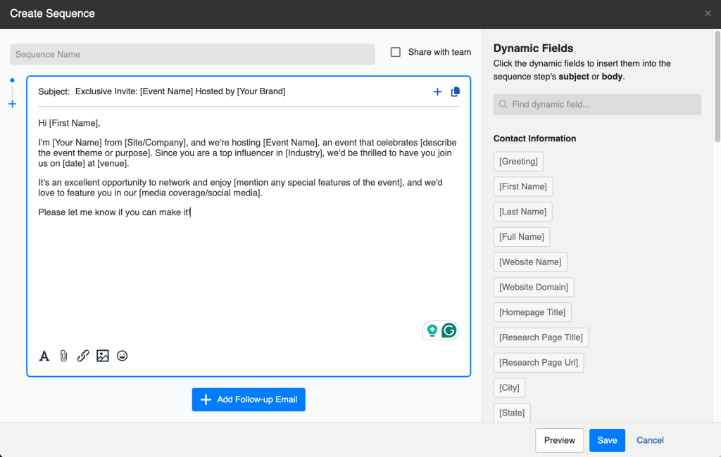 Sequence in buzzstream