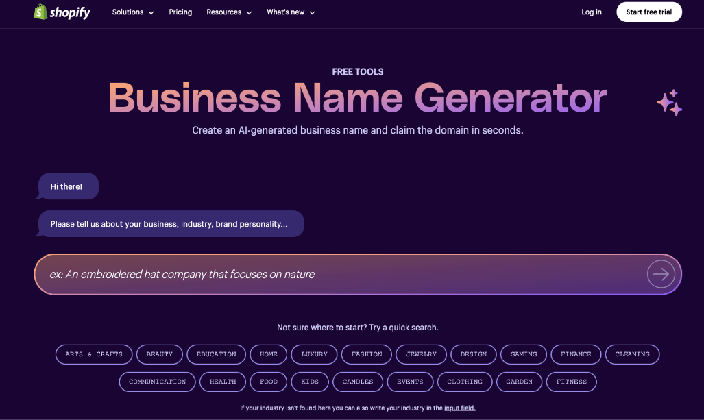 shopify's business name generator