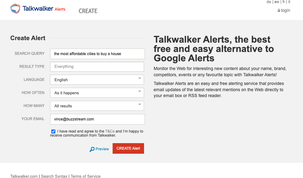 talkwalker alert setup