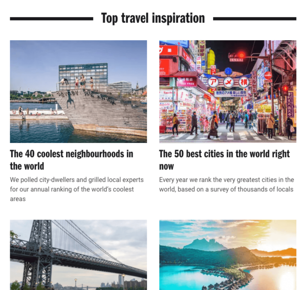 top travel on the main homepage focus