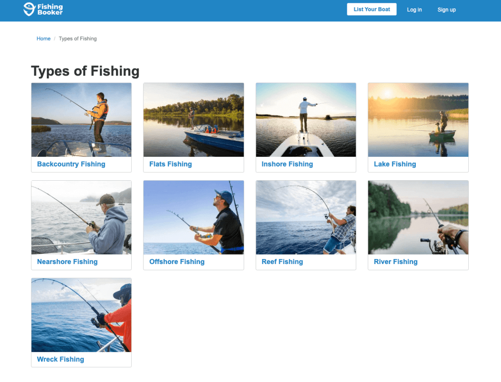 types of fishing on fishing booker